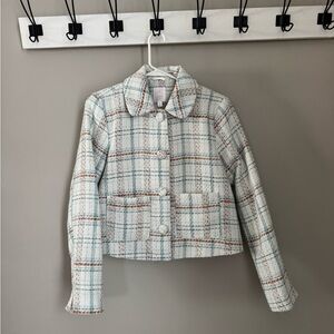 LC Lauren Conrad Blue and Orange Plaid Blazer